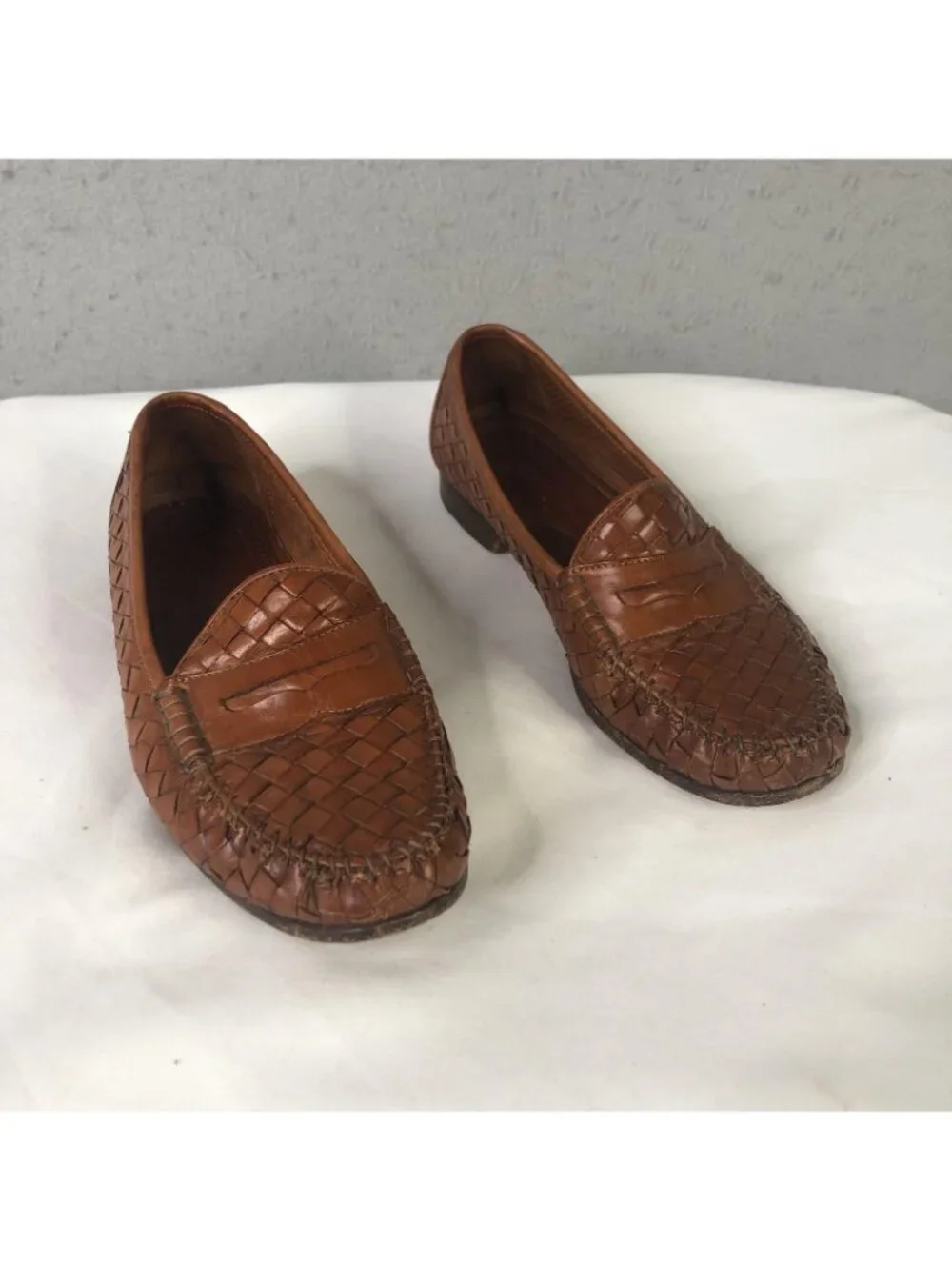 Allen Edmonds Shoes Women 7 Brown Woven Leather Loafer Flats Old Money Preppy